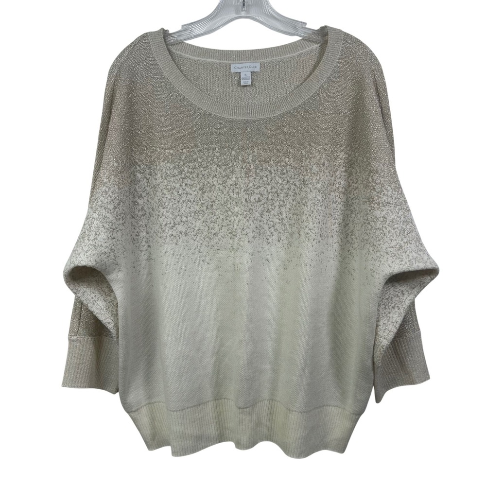 Charter Club Womens XL Gold Metallic Dolman Sleeve Pullover Sweater Sparkly